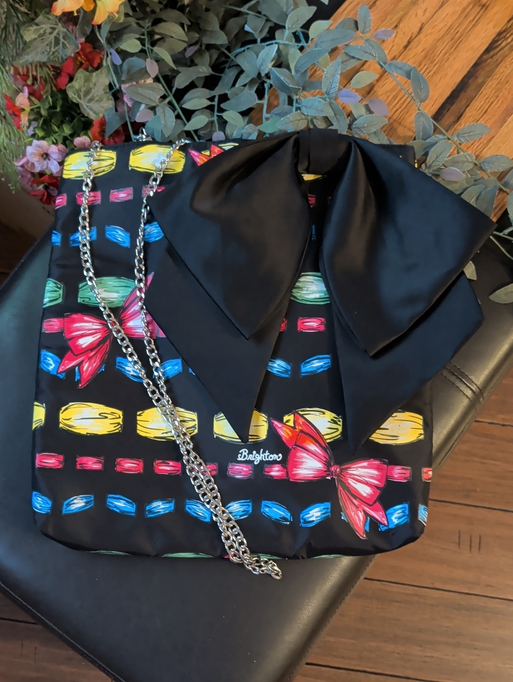 Brighton Black Tote with Multicolor Floral Bow Print... - Picture 3 of 6